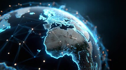 Global Network Connection: The image captures a network of connections and digital links, symbolizing global communication and technological advancement, all against a dark background.