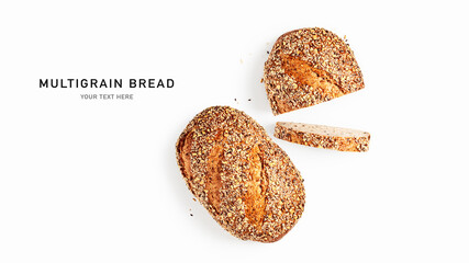 Multigrain bread isolated on white background