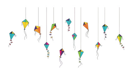 Kites in the Sky: Colorful kites of various designs gracefully suspended in mid-air, a visual symphony of vibrant hues and playful energy, embodying a sense of freedom and childlike wonder.