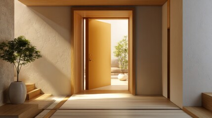 Modern and Welcoming Entrance of a Cozy Home with Natural Light and Minimalist Decor Enhancing an Inviting Atmosphere for Family and Guests