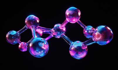 Colorful molecular structure with glowing spheres on a black background.