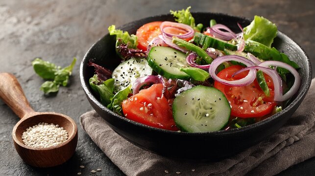 Nutritious fresh mixed green salad with garden vegetables - Powered by Adobe