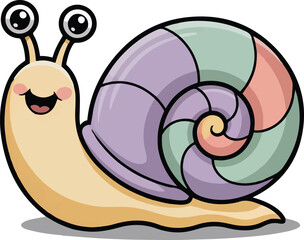 Cute smiling cartoon snail with colorful shell and happy face over checkerboard transparent background © MDMUKTADIR