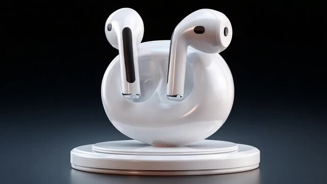 Wireless Earbuds: Sleek and modern wireless earbuds, nestled in their charging case, symbolize cutting-edge technology and auditory freedom, inviting users to immerse themselves in sound.