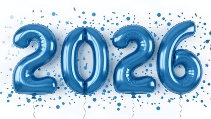 2026 Metallic Blue Decoration on White Background