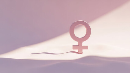Pink female gender symbol on soft surface with gentle lighting  