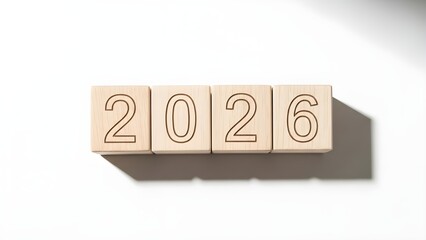 2026 Wooden Block Decoration on White Background