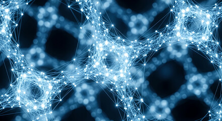 Abstract network connection with blue glowing dots and lines. Digital communication or technology background, computer science, and neural network concept.