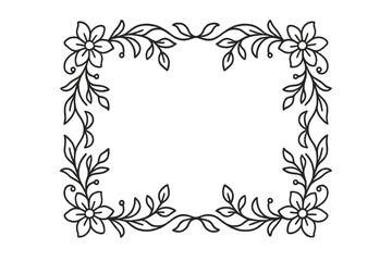Elegant decorative frame with delicate outline flowers and swirling botanical elements