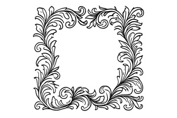Elegant square frame with baroque style acanthus leaves and swirling floral ornaments