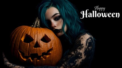 halloween pumpkin and witch