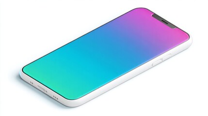 Frameless smartphone blank screen mockup in rotated isometric perspective, 3d vector mobile phone illustration for ui ux interface design, app presentation, digital infographics, and modern technology