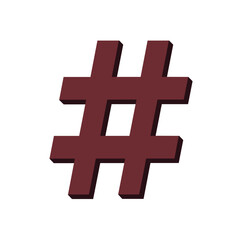 Fototapeta premium Three dimensional maroon hashtag symbol stands prominently on a clean white background. This graphic represents social media trends, digital communication, and online identity.