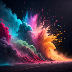Obraz premium Vibrant Cloud of Colorful Powder