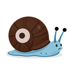 Cute blue snail with a brown shell and playful eyes
