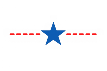 Blue star divider with red dotted line on transparent background, separating content element