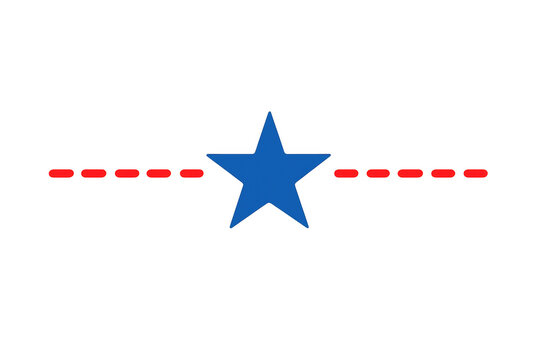 Blue star divider with red dotted line on transparent background, separating content element