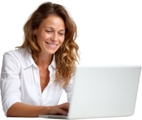 businesswoman at laptop isolated on white or transparent background