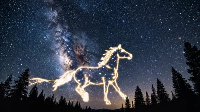 Animated Constellations Draw in Dark Night Sky Time Lapse