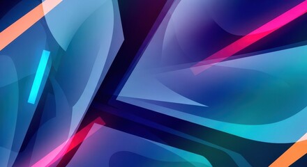 Dynamic interplay of geometric forms with vibrant neon hues, abstract elegance