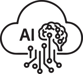 Modern AI Ping Icon with Cloud, Brain, and Circuit Elements – Neural Network and Data Flow Concept