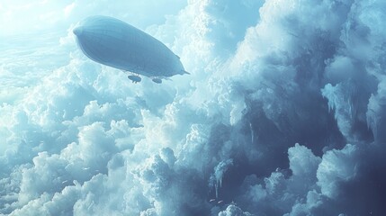 Airship soars through a sea of clouds, a dreamlike voyage.