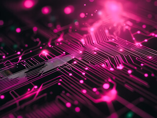 Abstract pink technological lines on a dark clean background. Cyber data flow and digital communication concept.