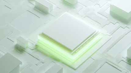 High-quality white semiconductor on a white electronic board in a futuristic minimalist design. Microelectronics and advanced hardware concept.