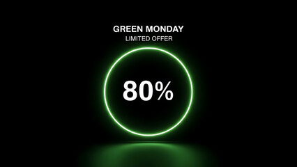 Green Monday Limited Offer. 80 Percent Off Glowing Neon Circle Sign.