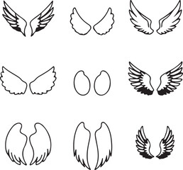 Stylized Wing Icon Set – Abstract, Angelic, Bird-Inspired Vector Wings for Tattoo, Fantasy, and UI Design