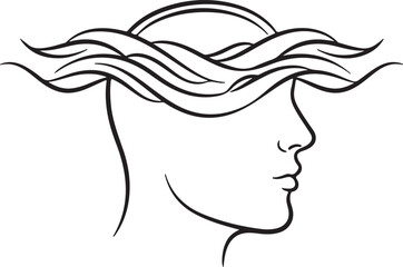 Minimalist Human Head with Flowing Waves Line Art – Abstract Mind, Creativity, Thought Concept Icon