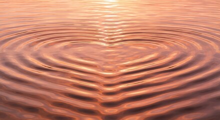 Heart-shaped ripples on water surface at sunset.