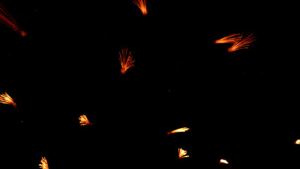 Amazing real beautiful colorful fireworks background on celebration night event for happy new year party, Abstract Multi color golden firework in the night sky