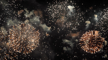 Amazing real beautiful colorful fireworks background on celebration night event for happy new year...