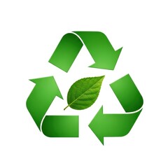 Obraz premium Embracing circularity: A fresh leaf within the universal recycling symbol's green arrows