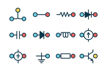Various electronic circuit symbols for educational and technical use.
