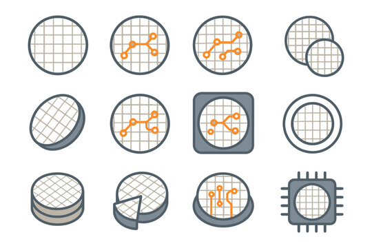 Collection of semiconductor wafer and microchip illustrations.