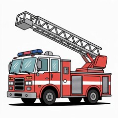 Fire Truck Drawing With Ladder and Sirens in Bright Colors for Kids to Enjoy and Color