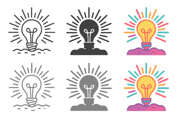 Radiant Bulb Growth. Bulb with radiant shoots breaking through soil, abstract psychedelic vector design, first in line style with