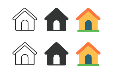 Fototapeta premium Emergency Shelter Icons. Compact emergency shelter with pitched roof and minimal structural details, minimal vector icon, first in
