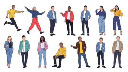 Diverse group of young professionals in various poses and outfits