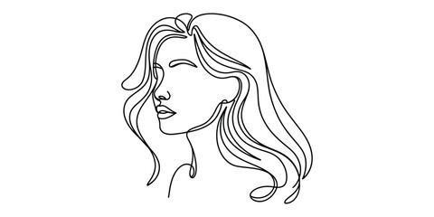 Minimalist continuous line art drawing of a womans face in profile