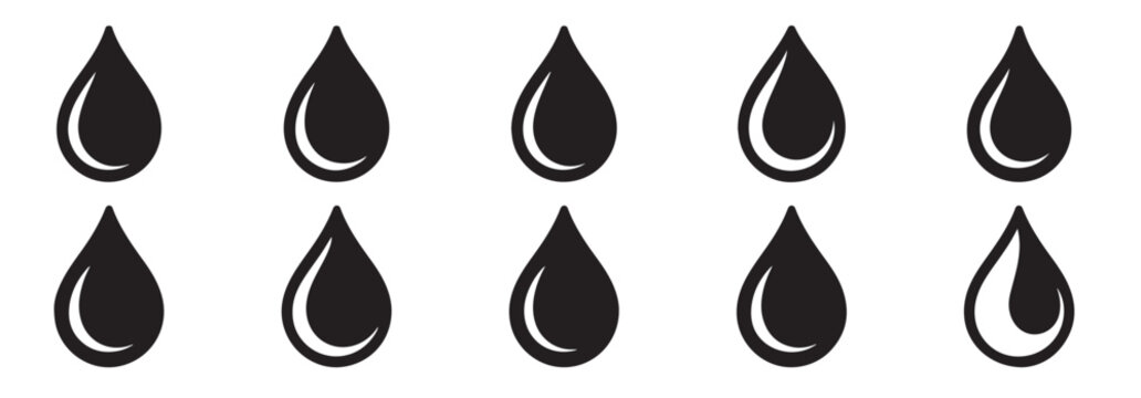 Set of black oil drop icon collection. fuel and water droplet design. petrol illustration