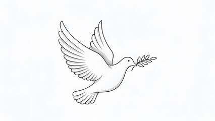 Obraz premium White dove holding an olive branch in flight, isolated on white