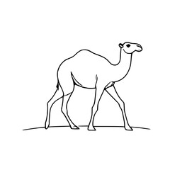 Minimalist camel illustration with clean modern lines, ideal for desert-themed graphics, travel icons, stickers, prints, and digital design projects.