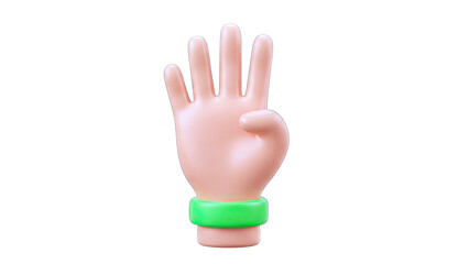 Obraz premium Cartoon Hand Showing Four Fingers on White Background