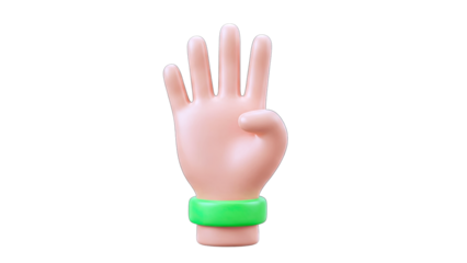 Cartoon Hand Showing Four Fingers on White Background