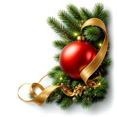 Ornament with Pine Branch and Golden Ribbon