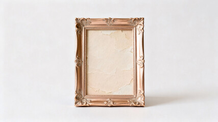 Classic champagne gold vintage frame enclosing a softly aged pastel beige paper interior lit with even studio illumination to highlight subtle textures ideal for luxury branding and delicate creative 