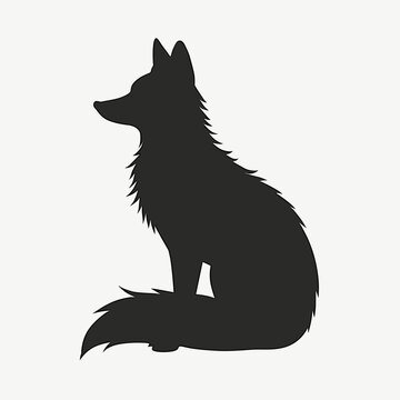 Silhouette of fox sitting with a shaggy coat and pointed ears. This minimalist design showcases the elegance and grace of the animal, suitable for wildlife-related themes and artistic projects.